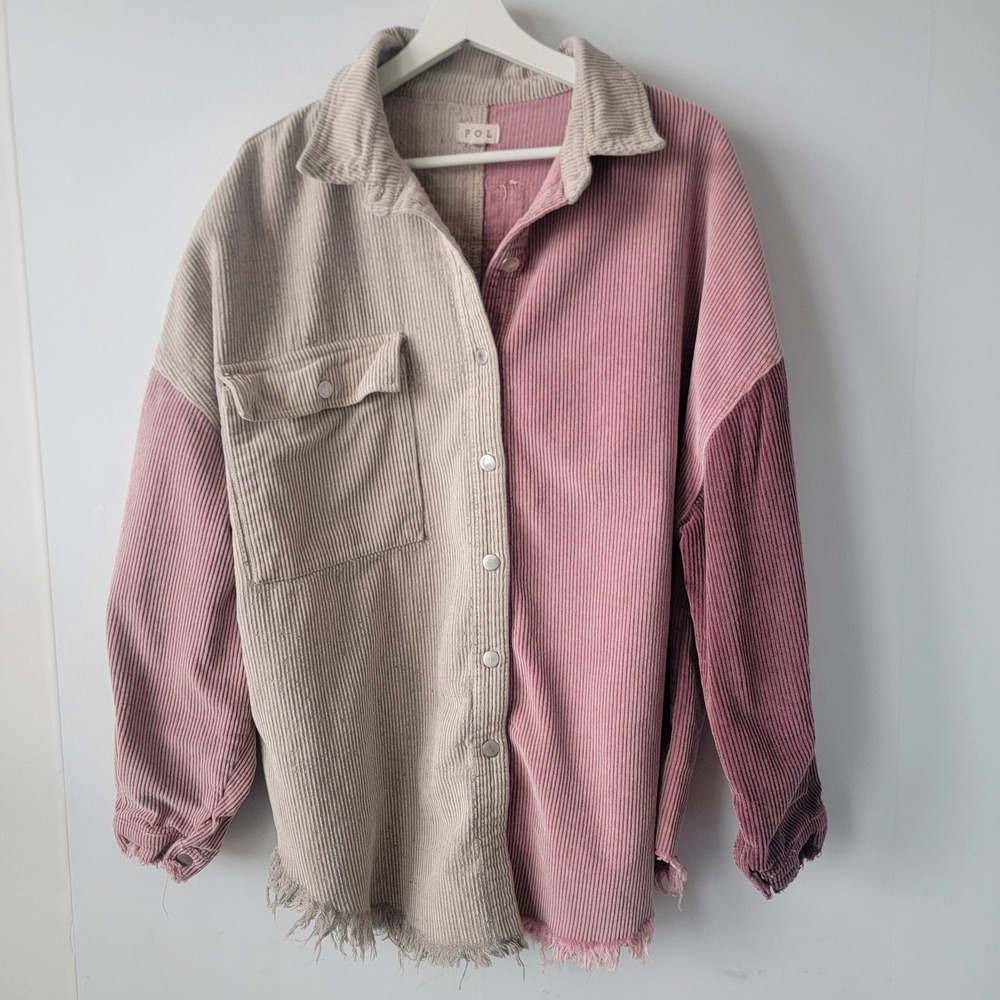 POL women's Colorblock Corduroy Button-Up Shacket size M oversized long sleeve